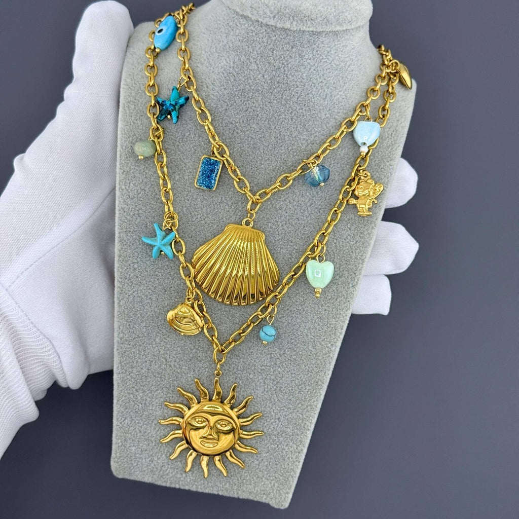 Seashells Necklace, 18K Gold Plated Steel