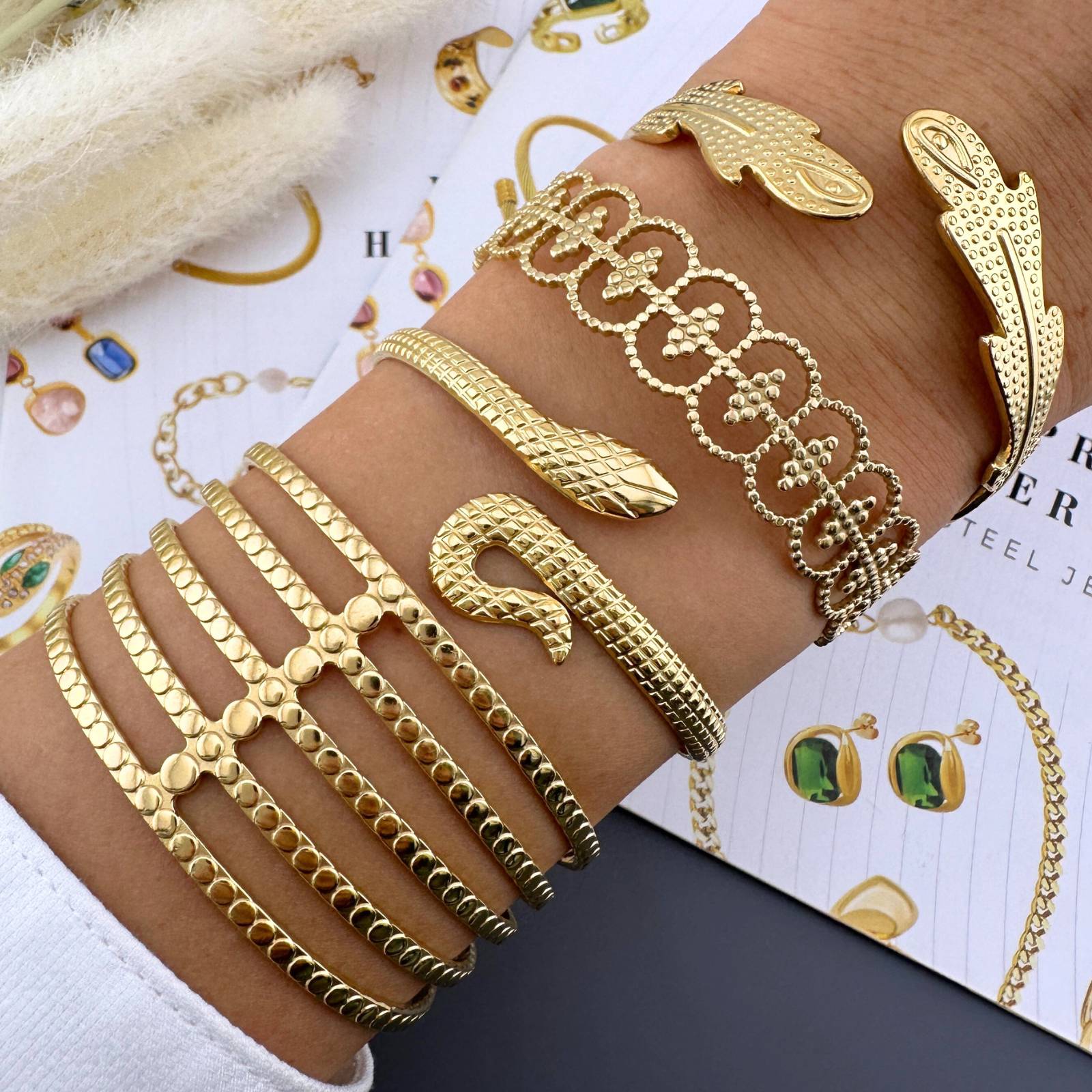Leaves Bracelet, 18K Gold Plated Steel