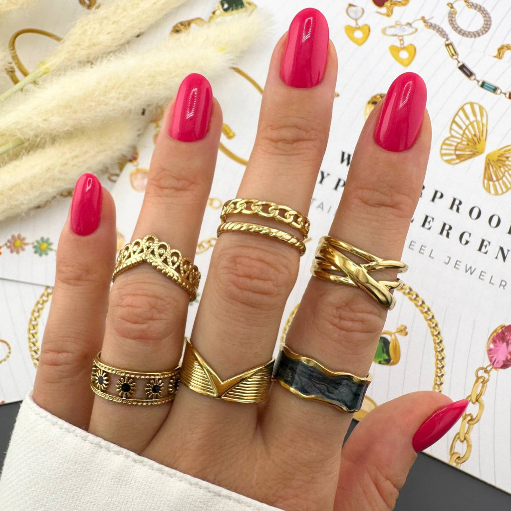 Flowers Ring, 18K Gold Plated Steel
