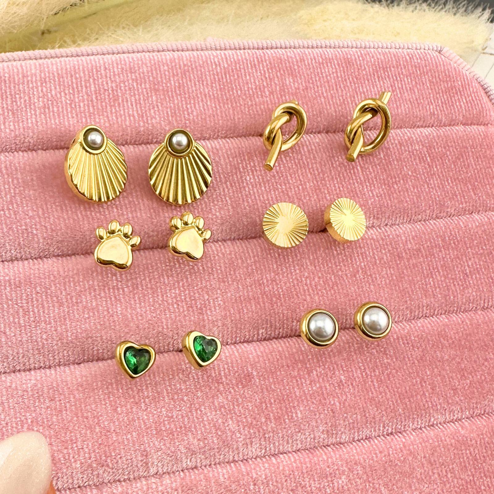 Hearts Earrings, 18K Gold Plated Steel