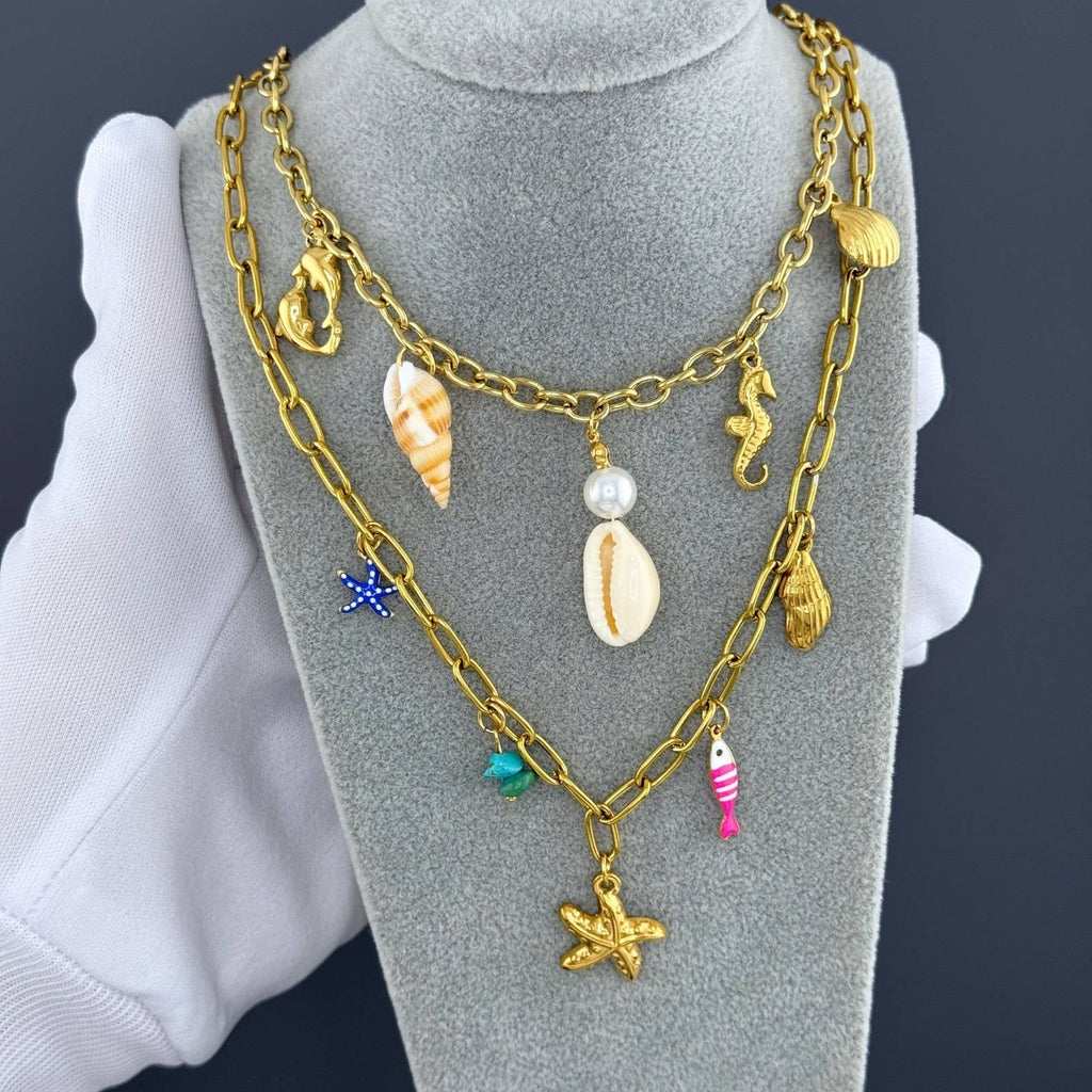 Seashells Necklace, 18K Gold Plated Steel