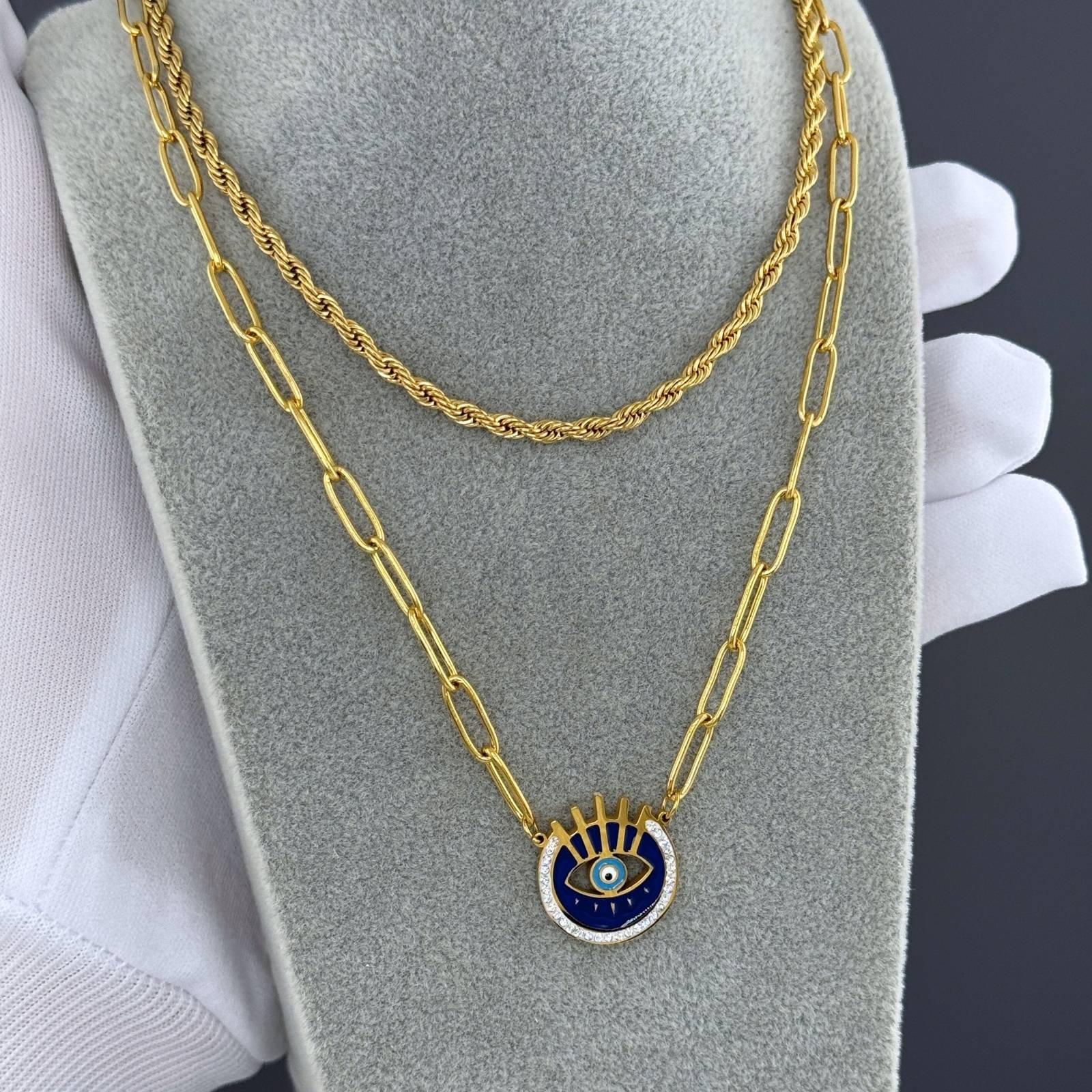 evil eye Necklace, 18K Gold Plated Steel