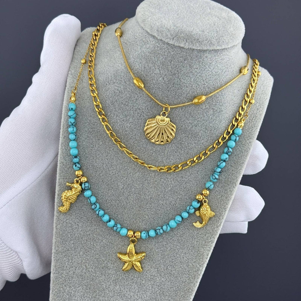 Starfish Necklace, 18K Gold Plated Steel