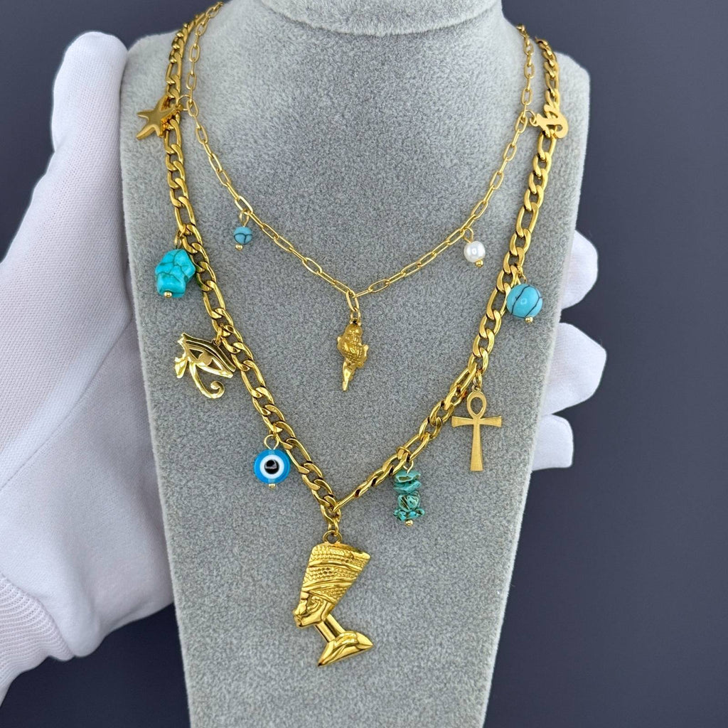 Evil eyes Necklace, 18K Gold Plated Steel
