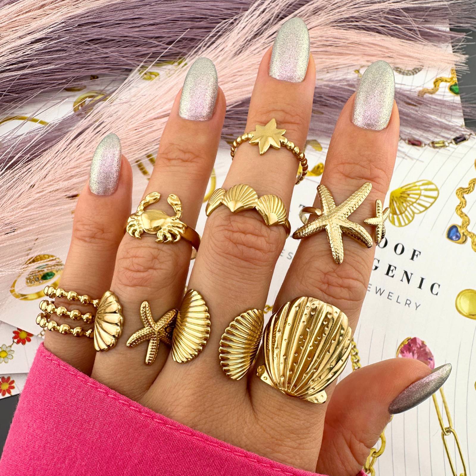 Seashell Ring, 18K Gold Plated Steel