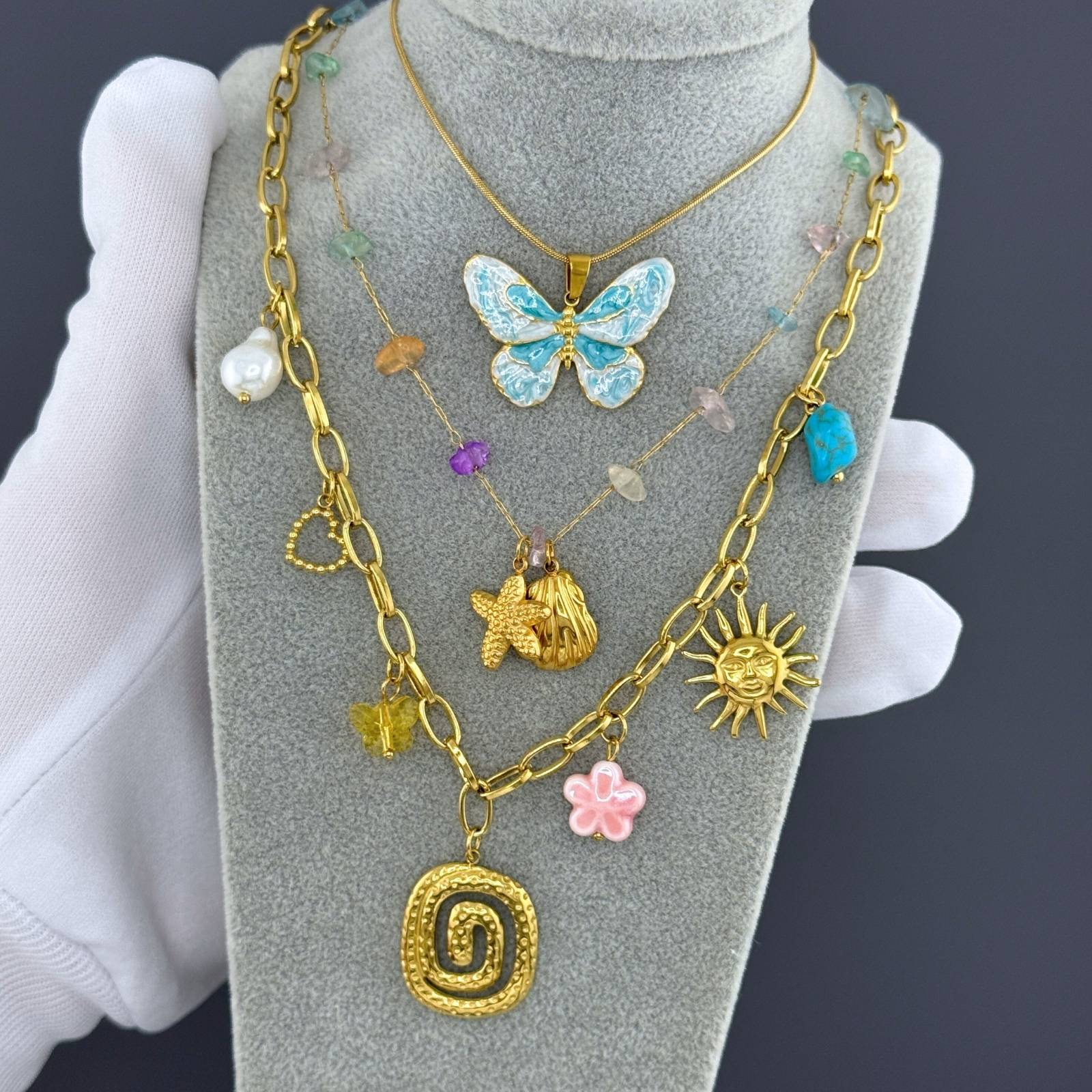 Flower Necklace, 18K Gold Plated Steel