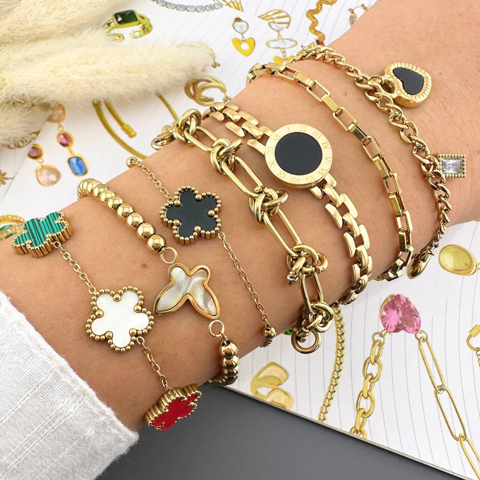 Bracelet, 18K Gold Plated Steel