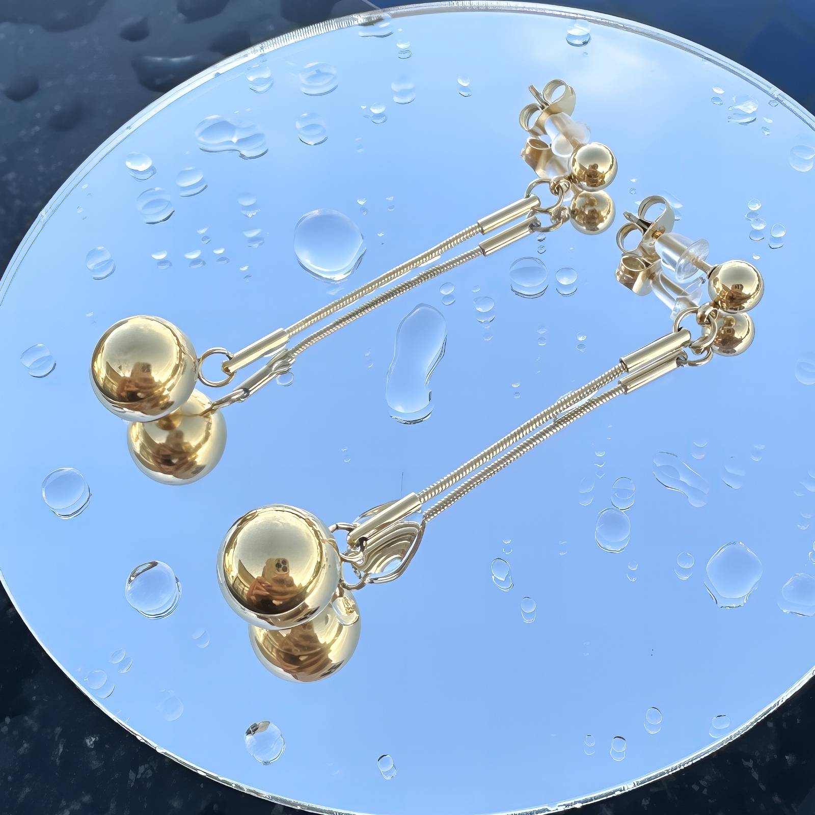 Earrings, 18K Gold Plated Steel