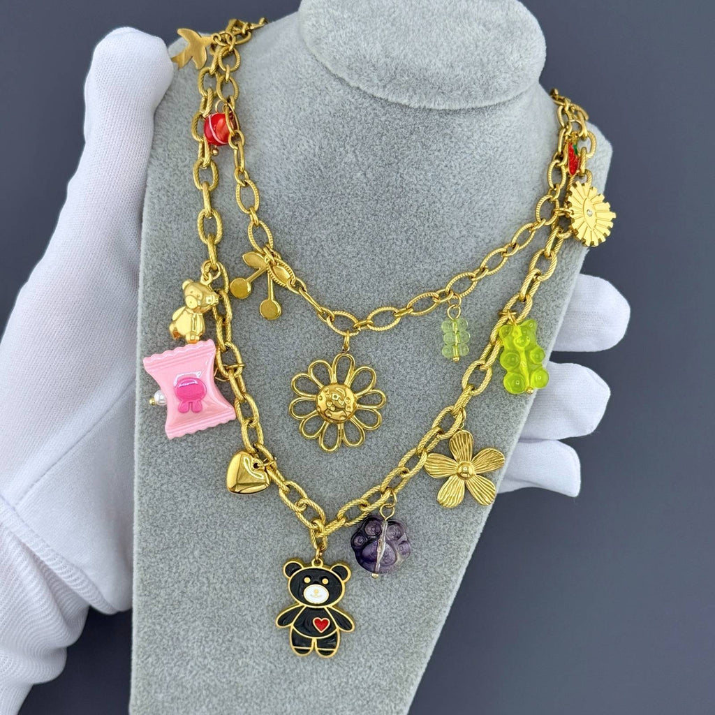 Flower Necklace, 18K Gold Plated Steel