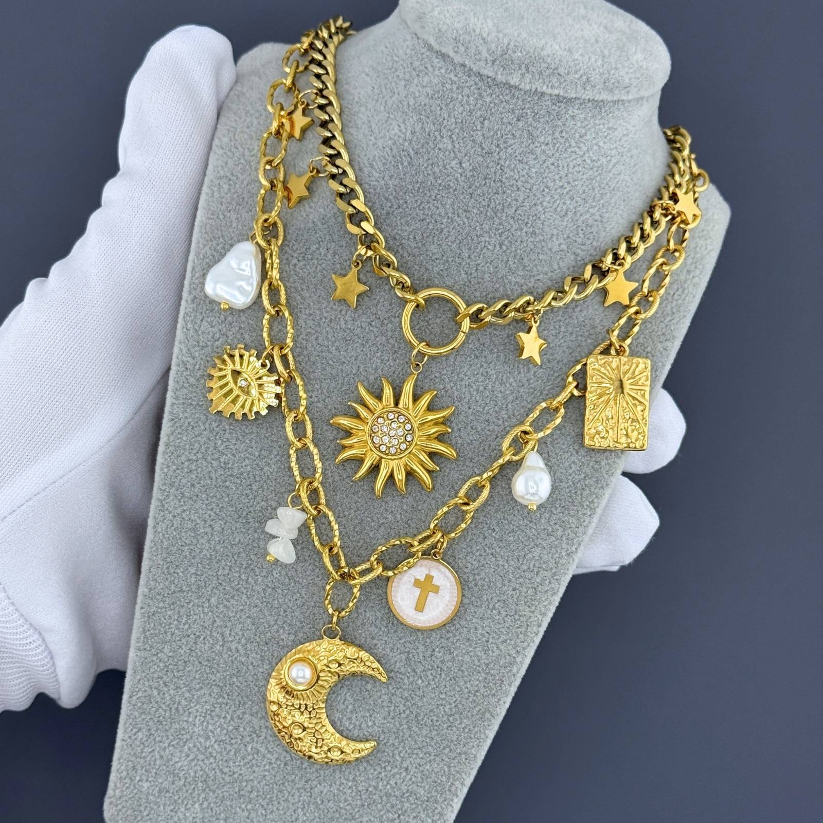 Moon Necklace, 18K Gold Plated Steel