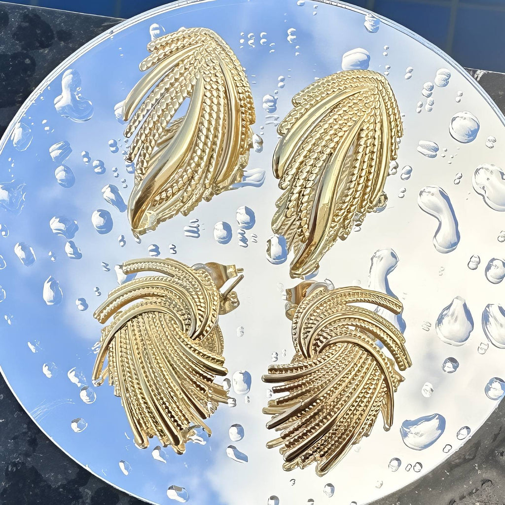 Leaves Earrings, 18K Gold Plated Steel