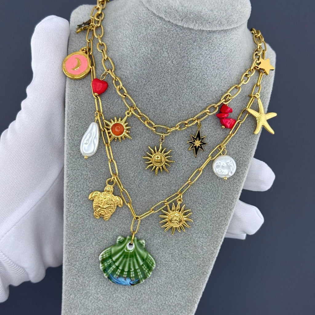 Suns Necklace, 18K Gold Plated Steel