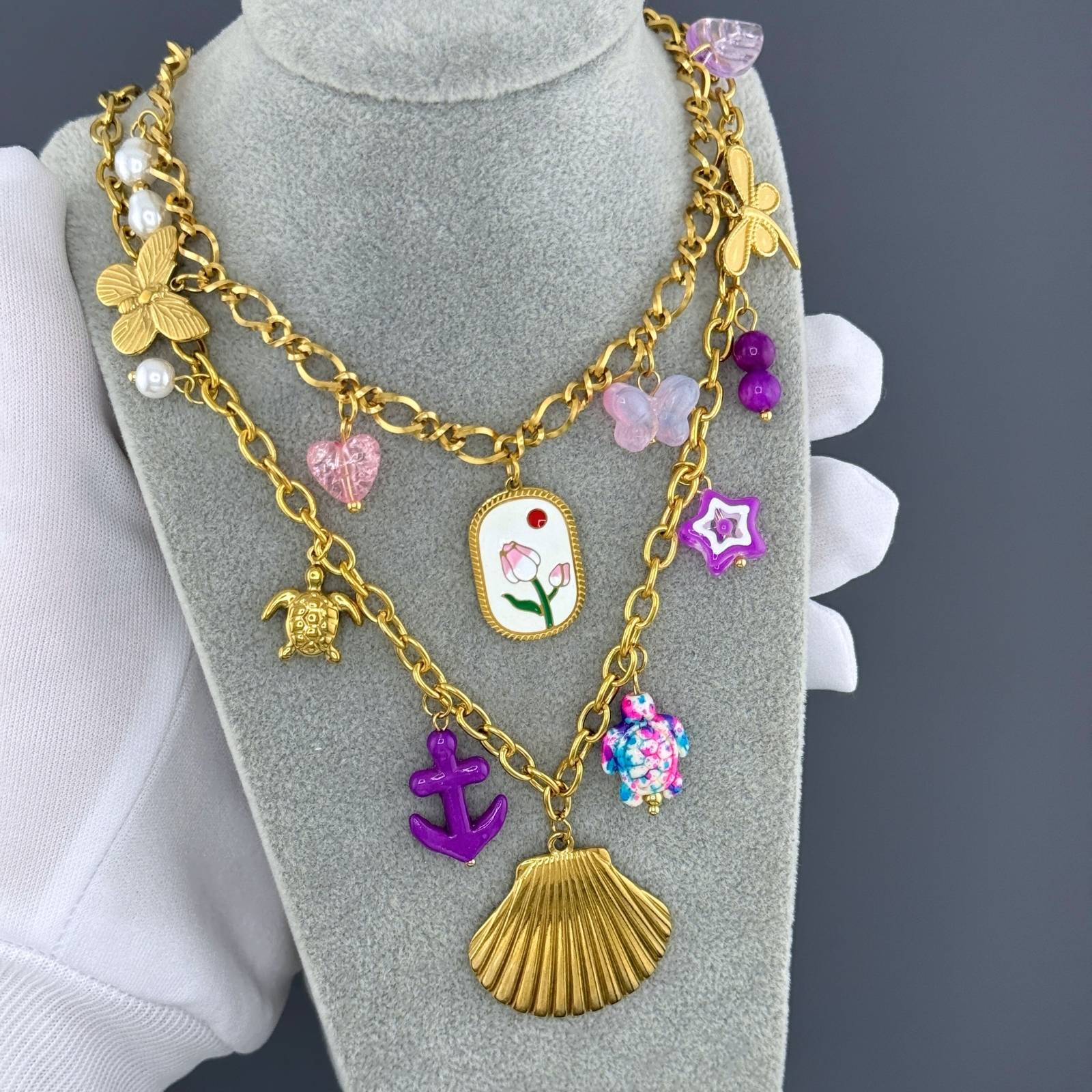Flower Necklace, 18K Gold Plated Steel