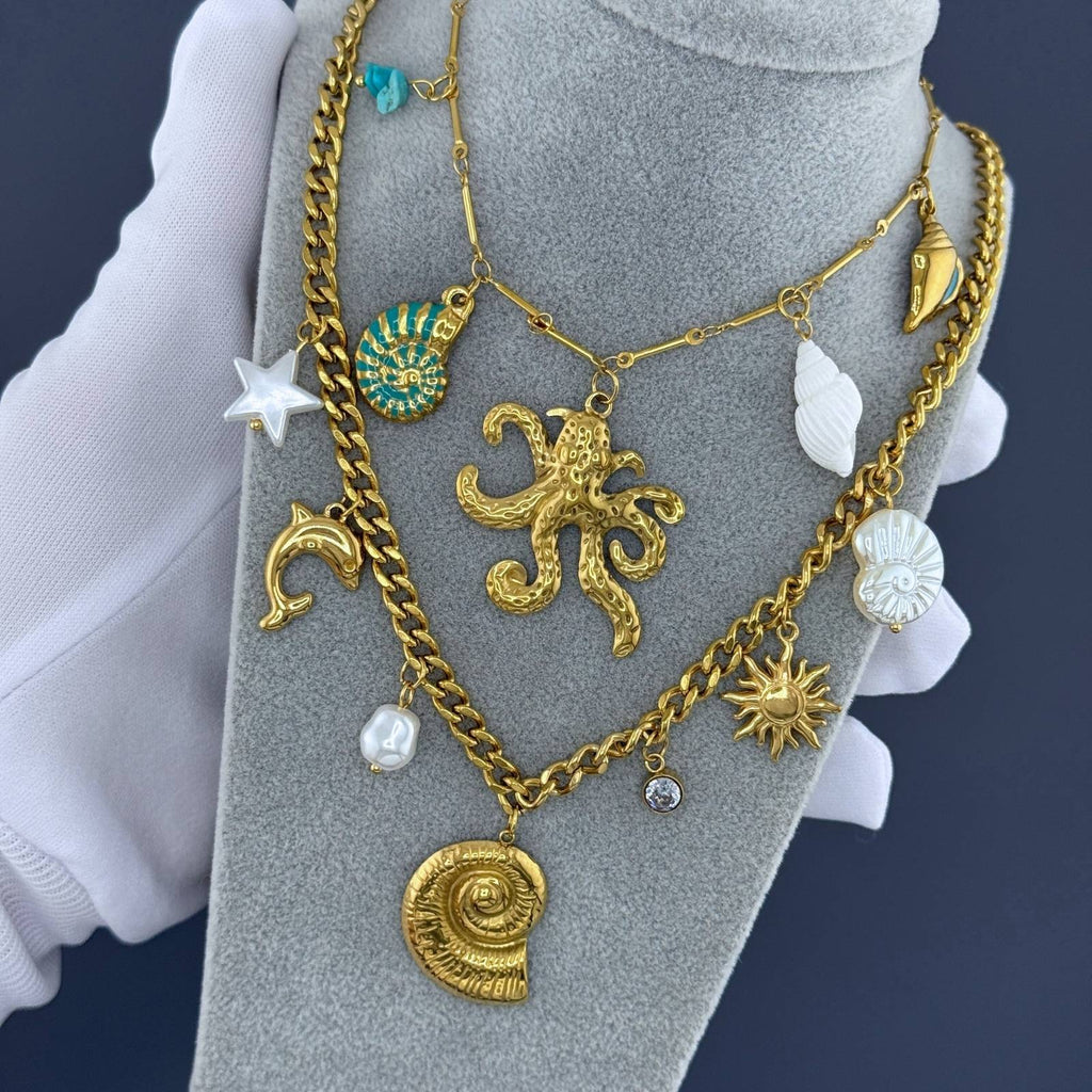 Seashells Necklace, 18K Gold Plated Steel
