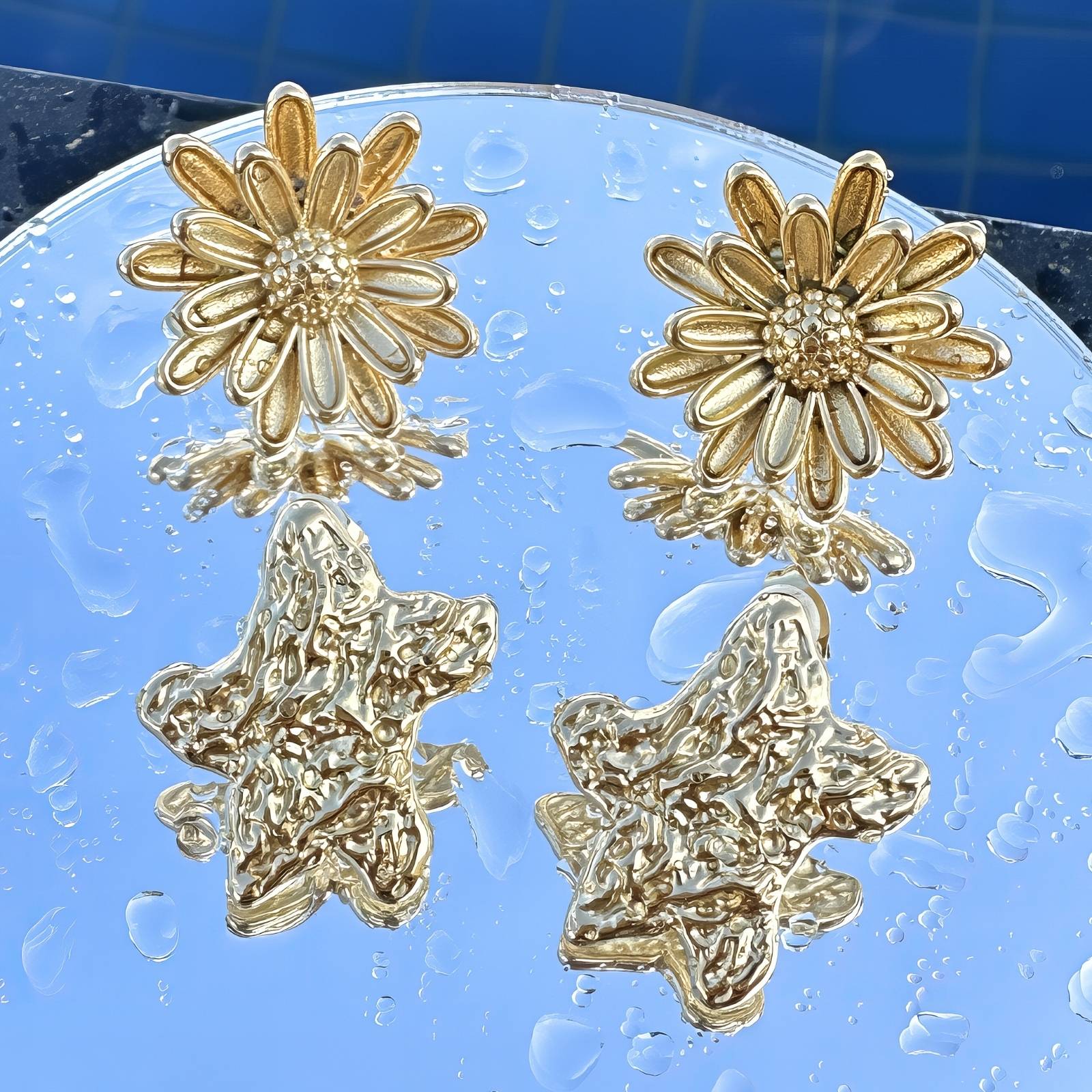 Stars Earrings, 18K Gold Plated Steel