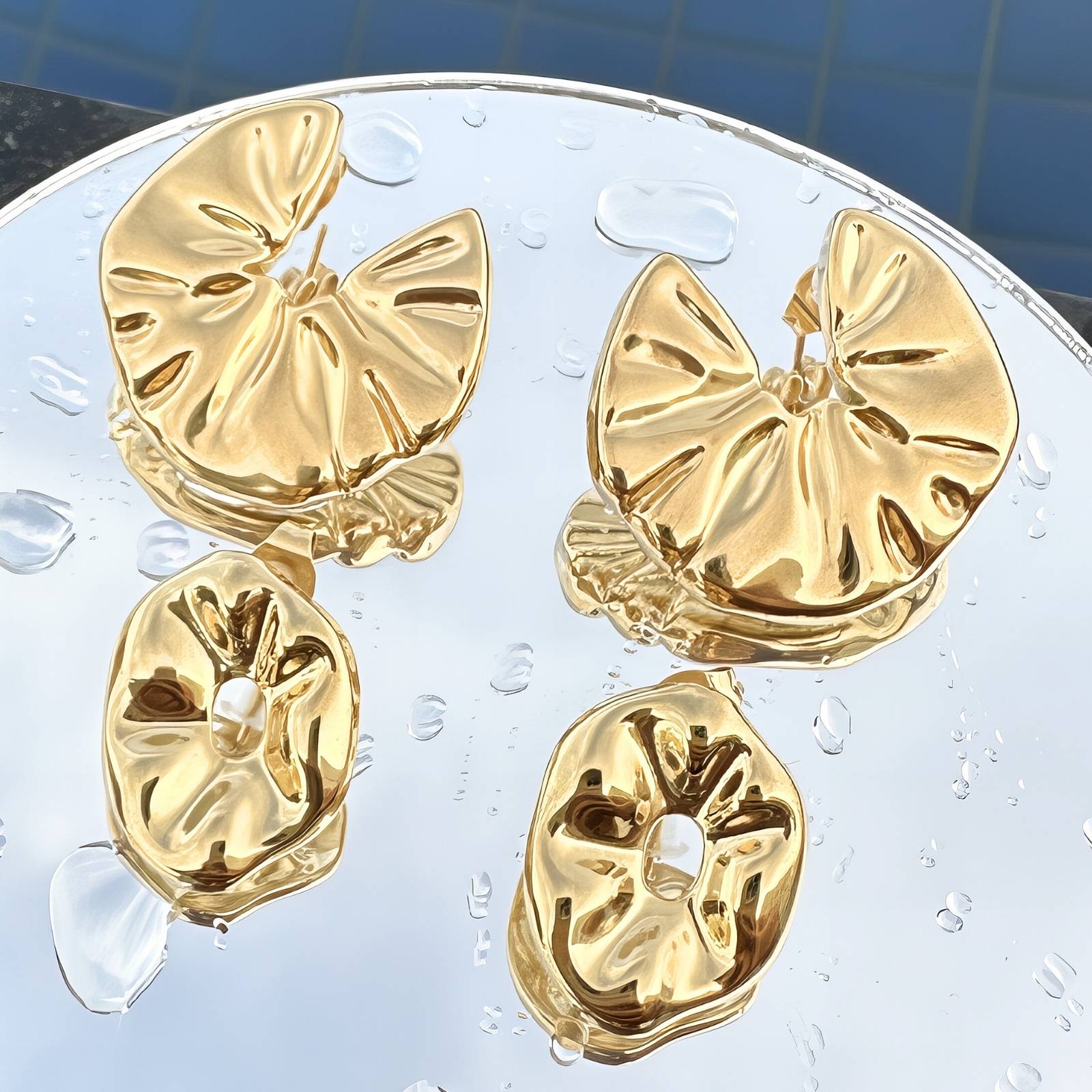 Earrings, 18K Gold Plated Steel