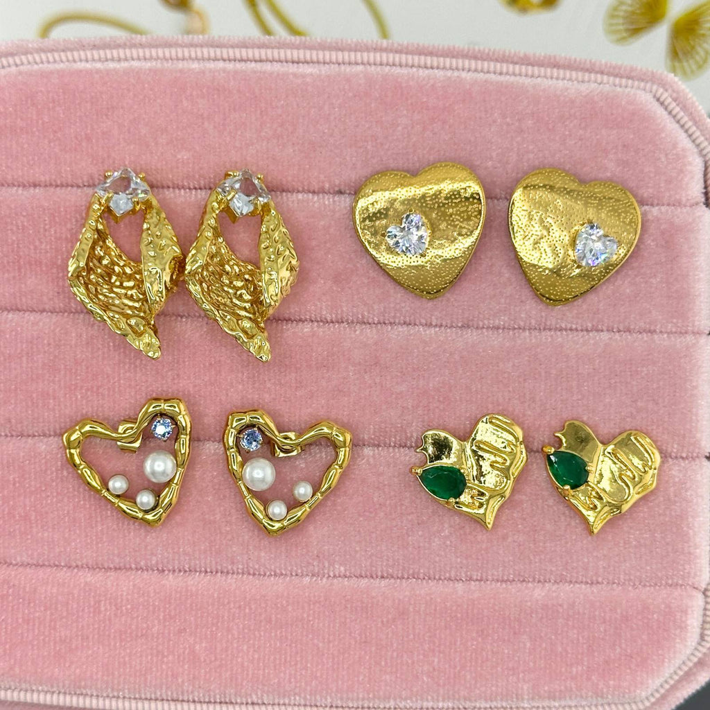 Hearts Earrings, 18K Gold Plated Steel