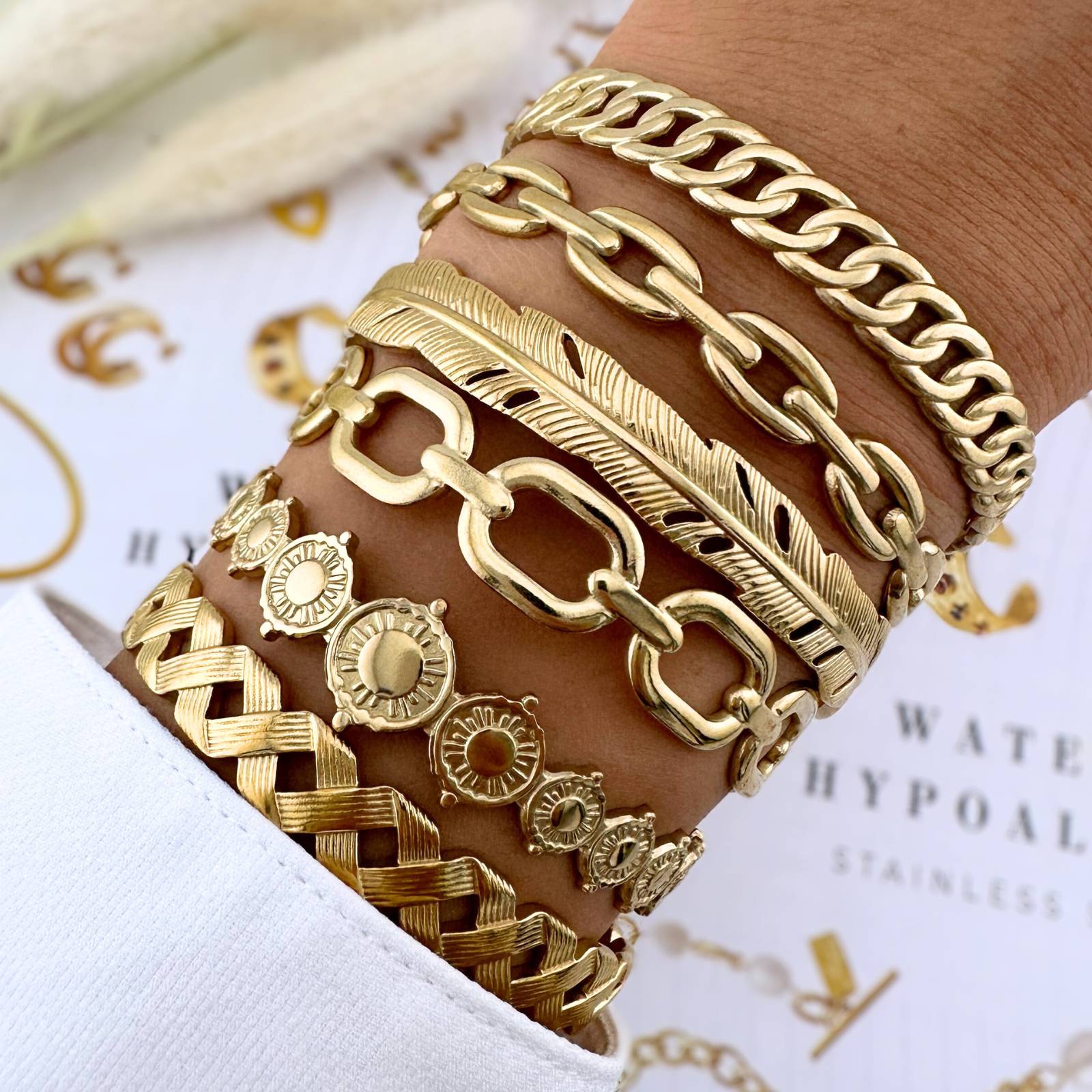 Leaves Bracelet, 18K Gold Plated Steel