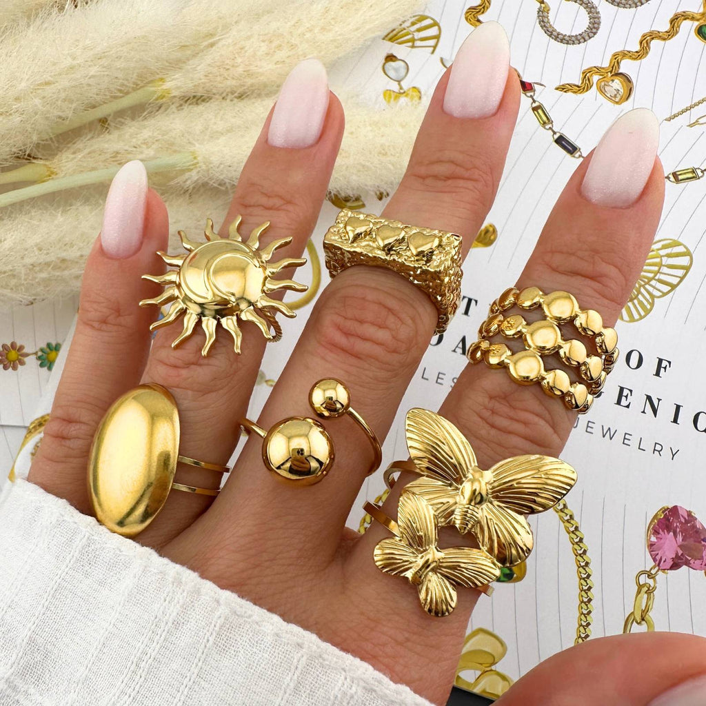 Sun Ring, 18K Gold Plated Steel