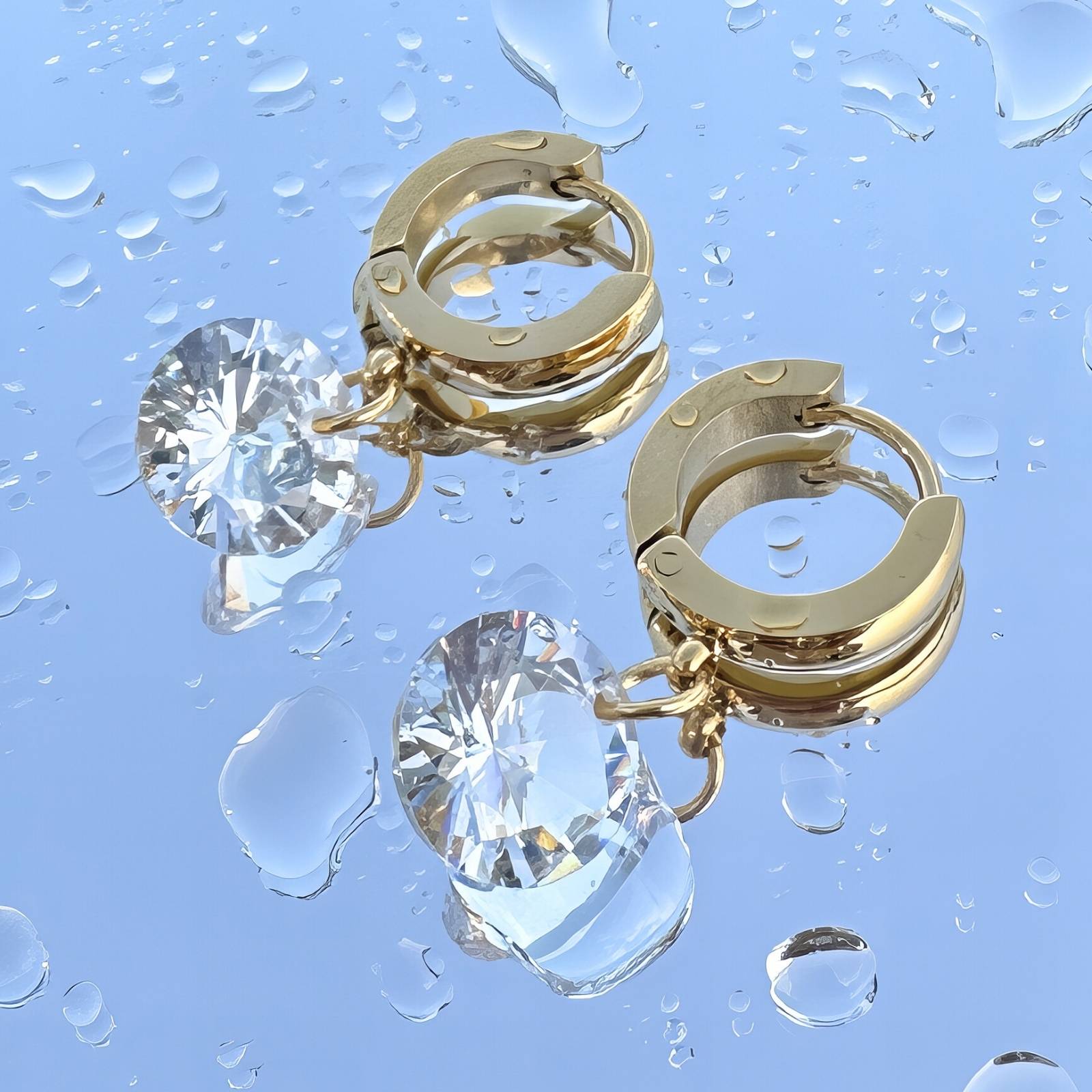 Earrings, 18K Gold Plated Steel