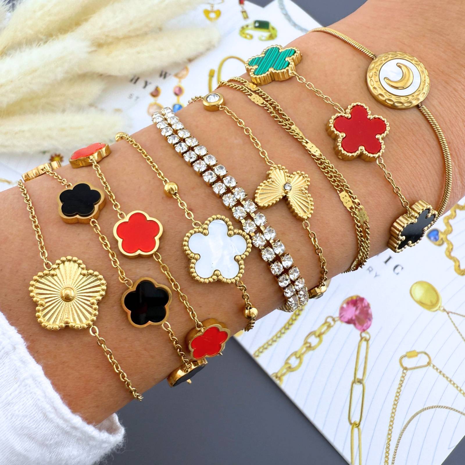 Tennis Bracelet, 18K Gold Plated Steel