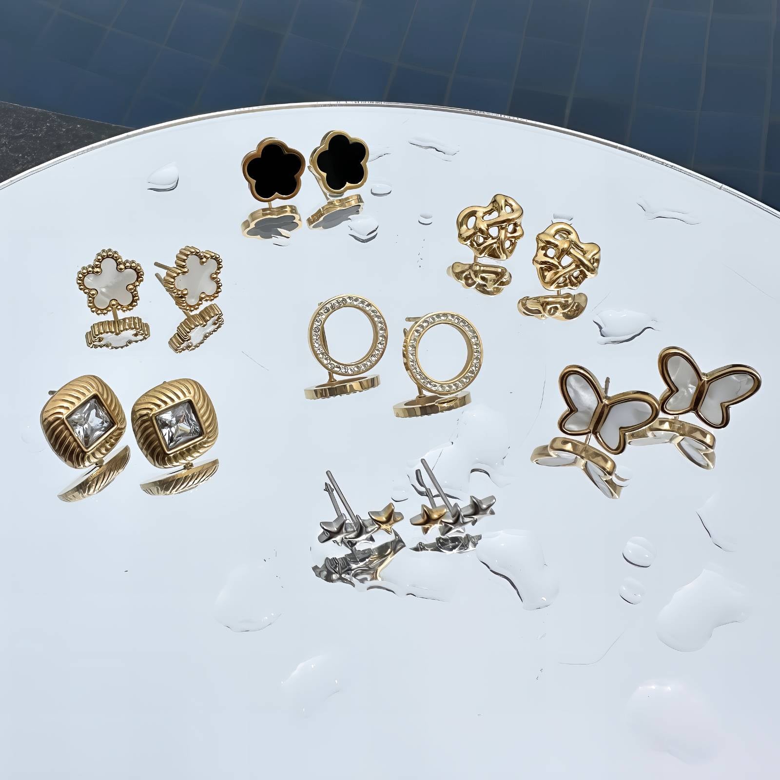 Earrings, 18K Gold Plated Steel