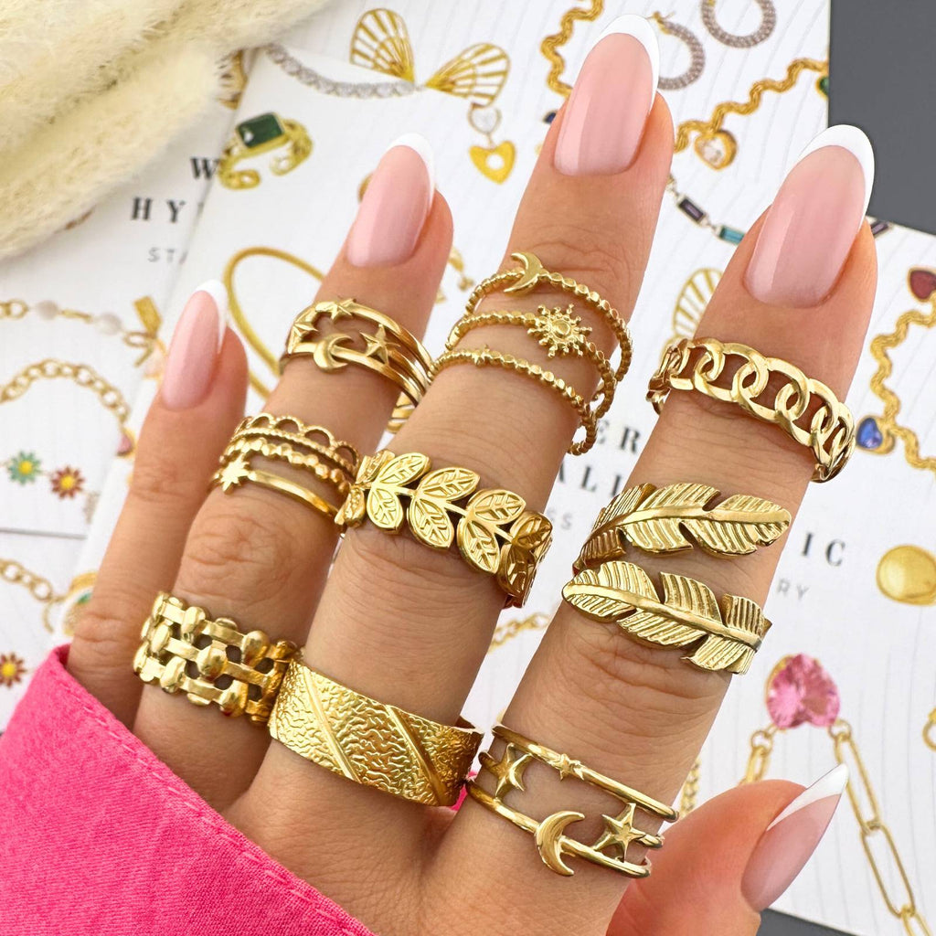 Leaves Ring, 18K Gold Plated Steel