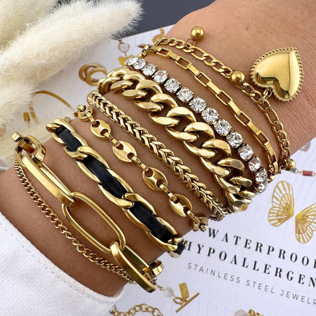 Tennis Bracelet, 18K Gold Plated Steel