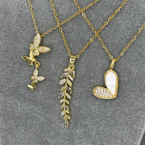 Butterflies Necklace, 18K Gold Plated Steel