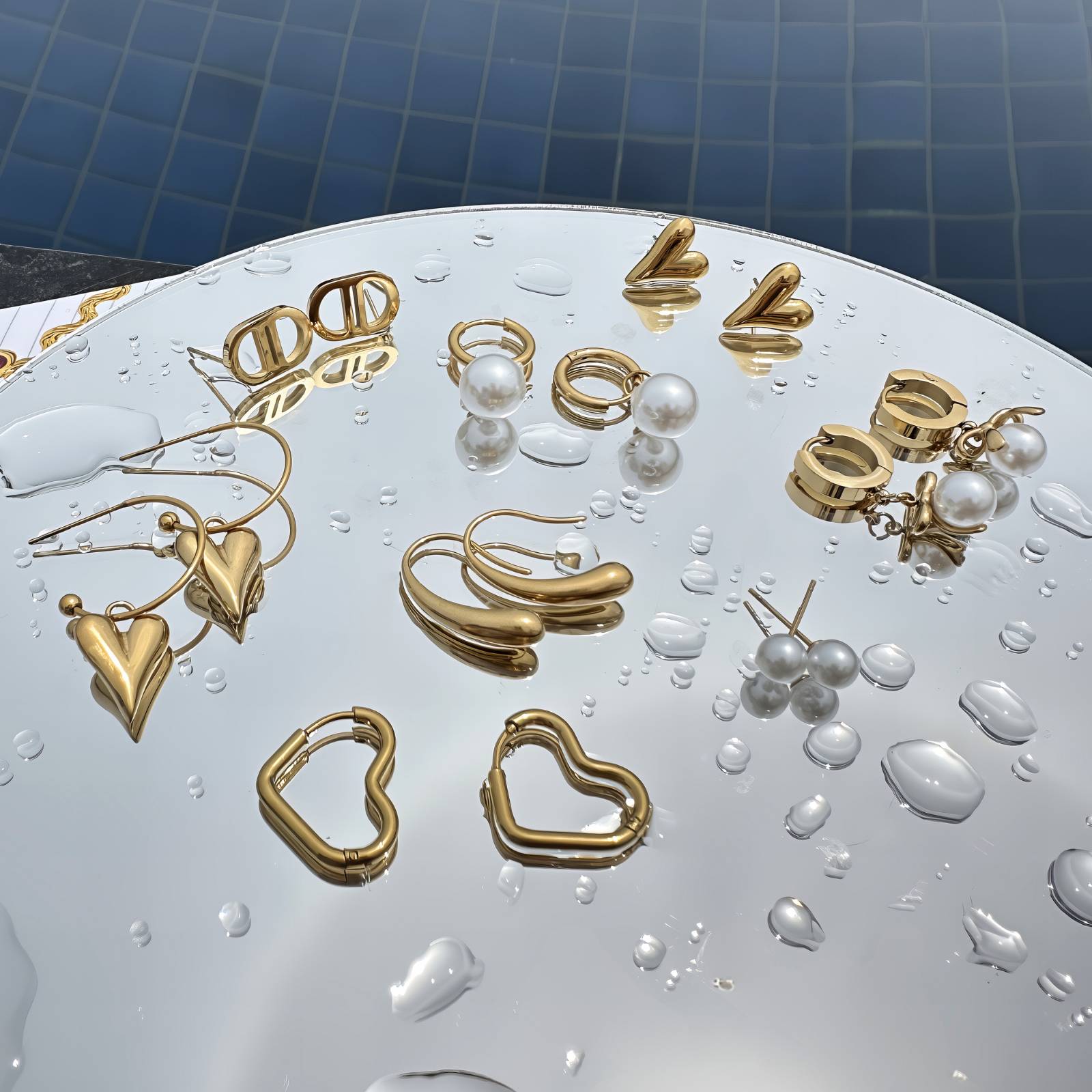 Hearts Earrings, 18K Gold Plated Steel