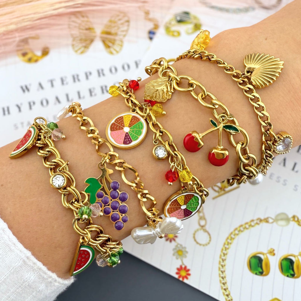 Cherry Bracelet, 18K Gold Plated Steel