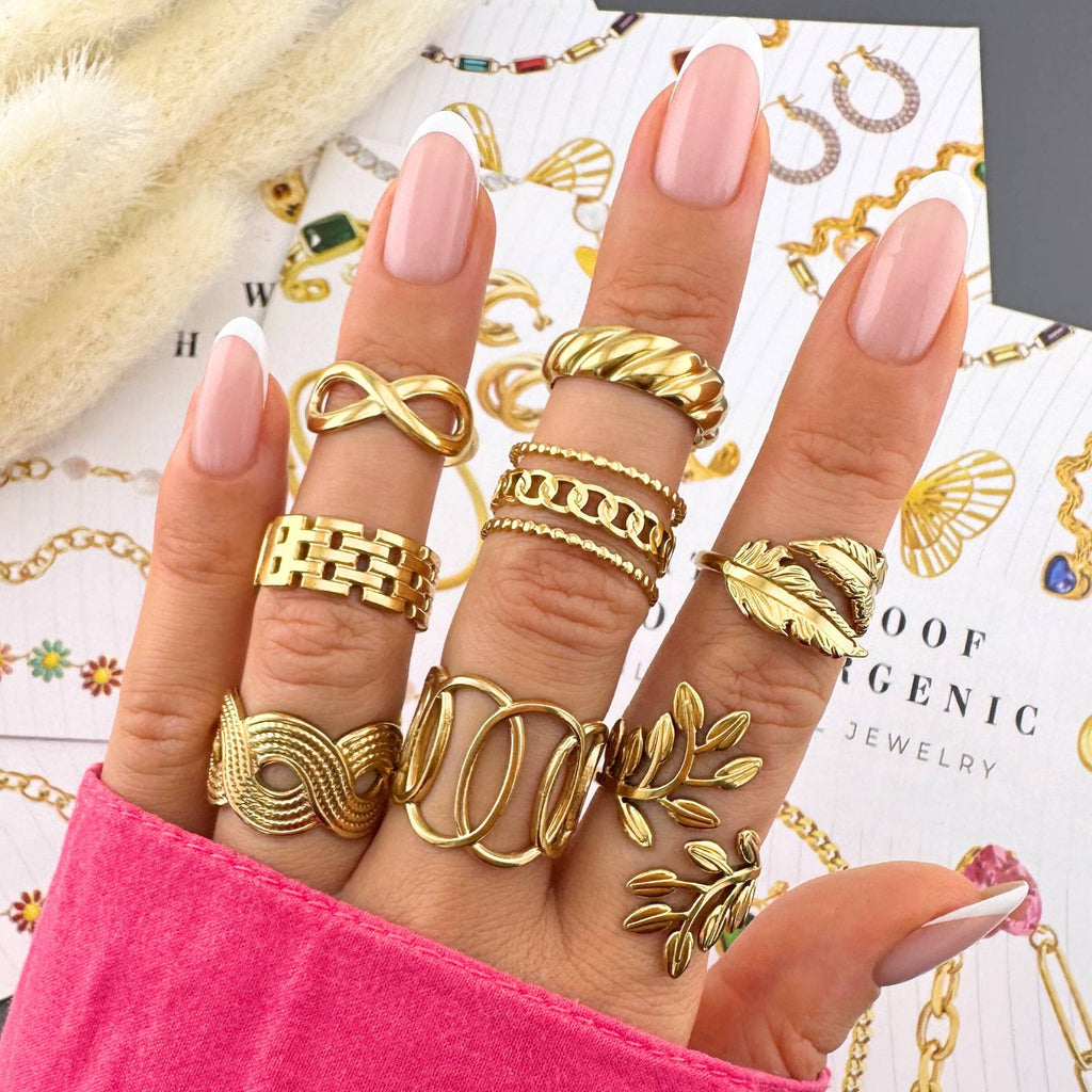Leaves Ring, 18K Gold Plated Steel