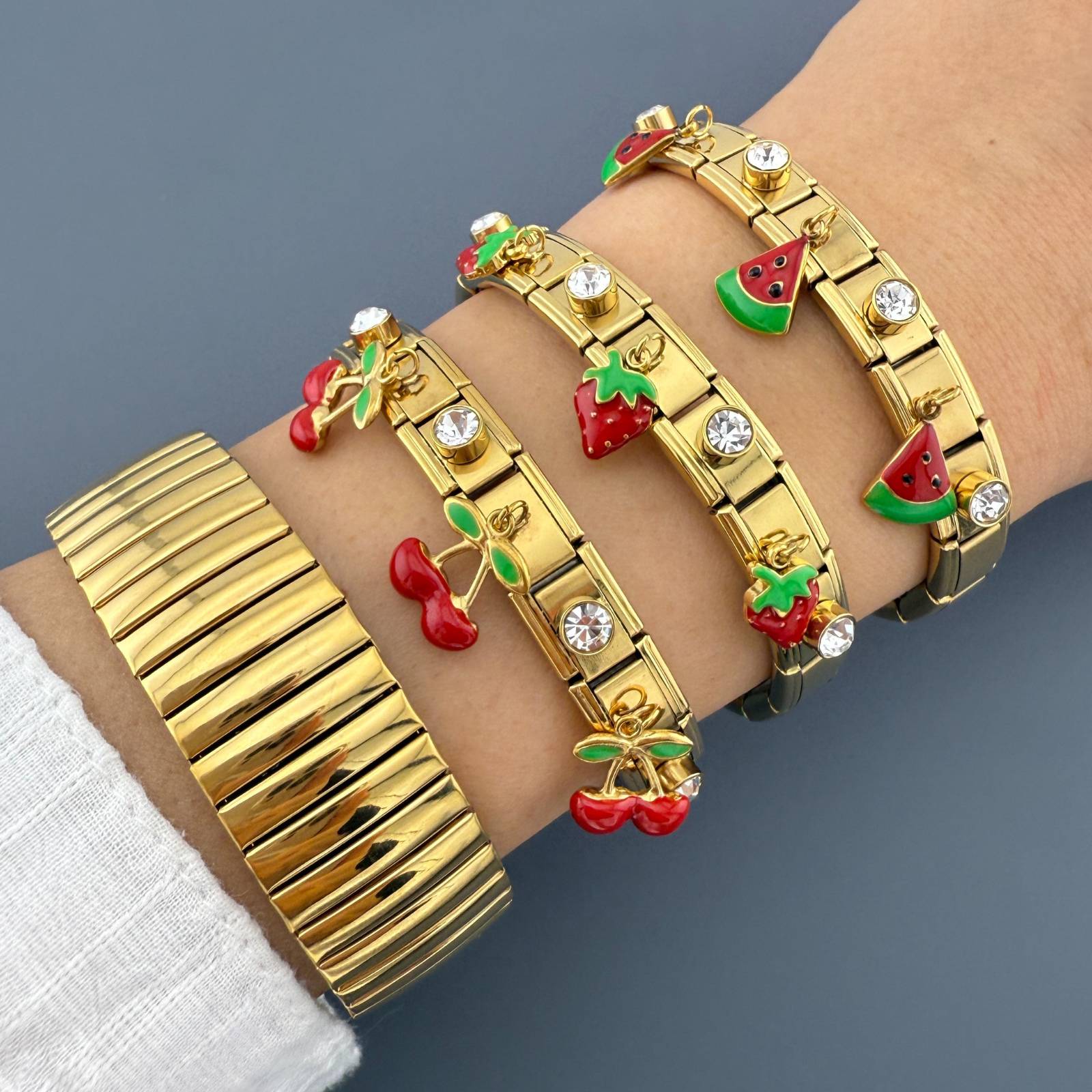 Watermelons Bracelet, 18K Gold Plated Steel