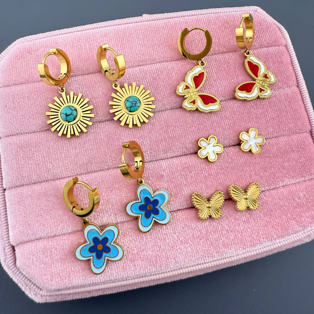 Flowers Earrings, 18K Gold Plated Steel