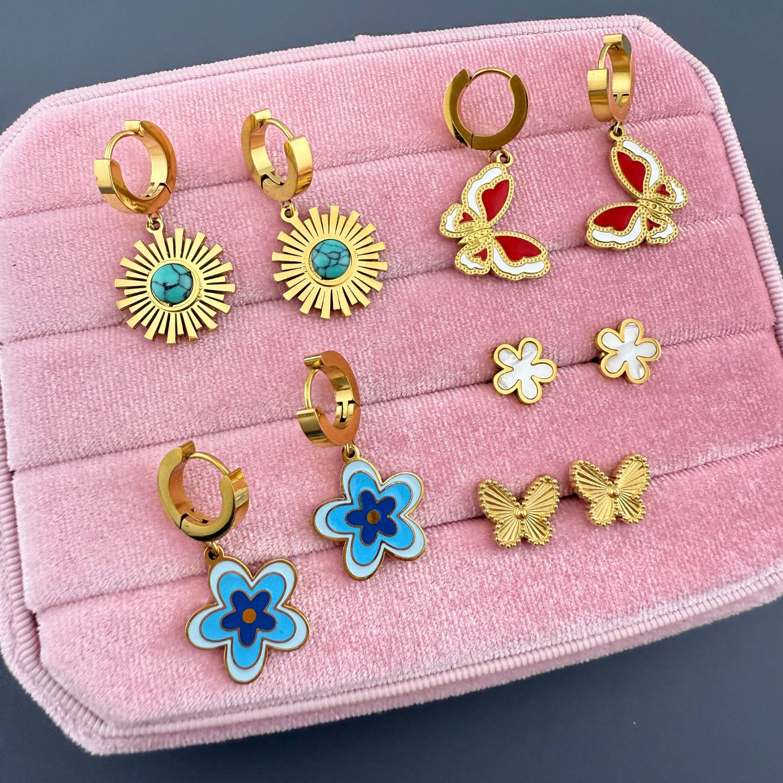 Flowers Earrings, 18K Gold Plated Steel