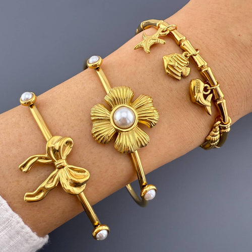 Bow Bracelet, 18K Gold Plated Steel