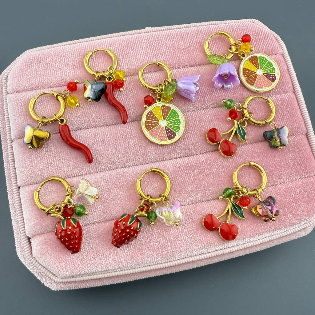 Flowers Earrings, 18K Gold Plated Steel
