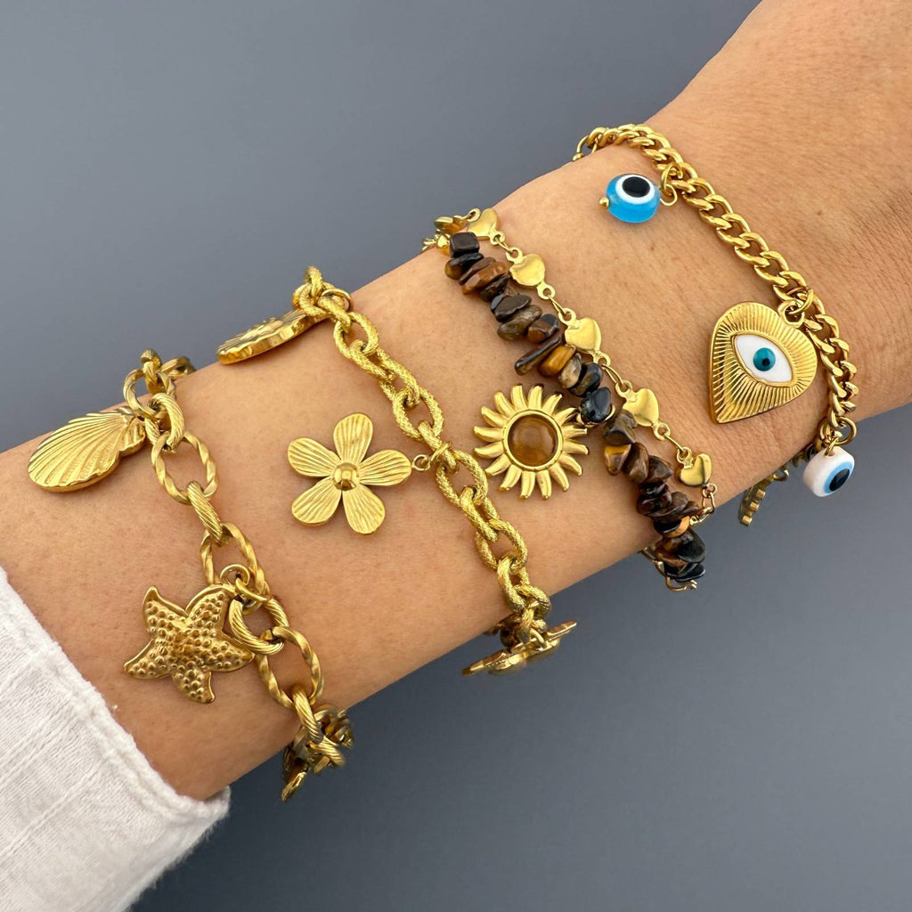 Evil Eyes Bracelet, 18K Gold Plated Steel