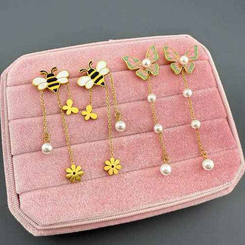Bees Earrings, 18K Gold Plated Steel