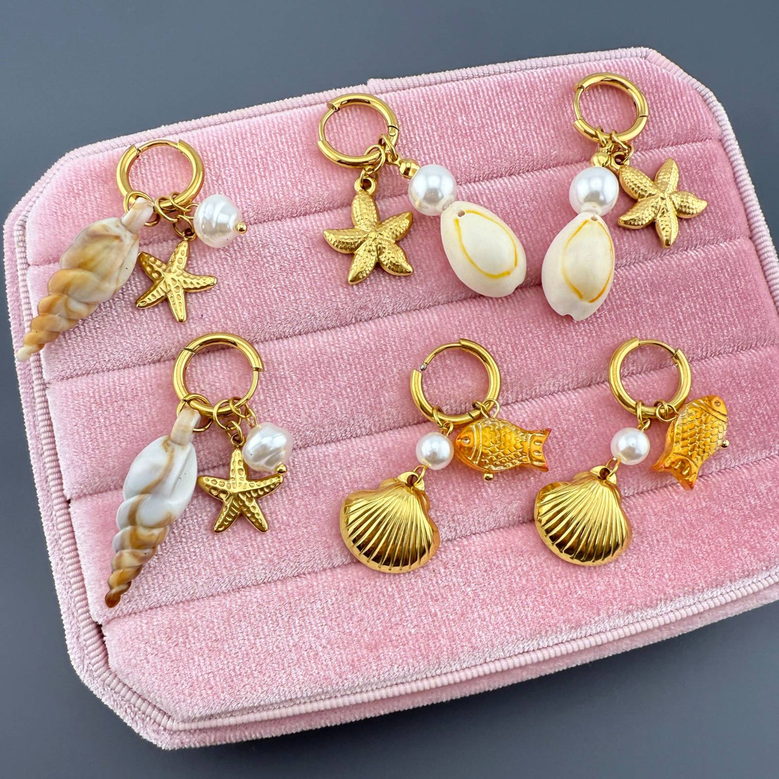 Seashell Earrings, 18K Gold Plated Steel
