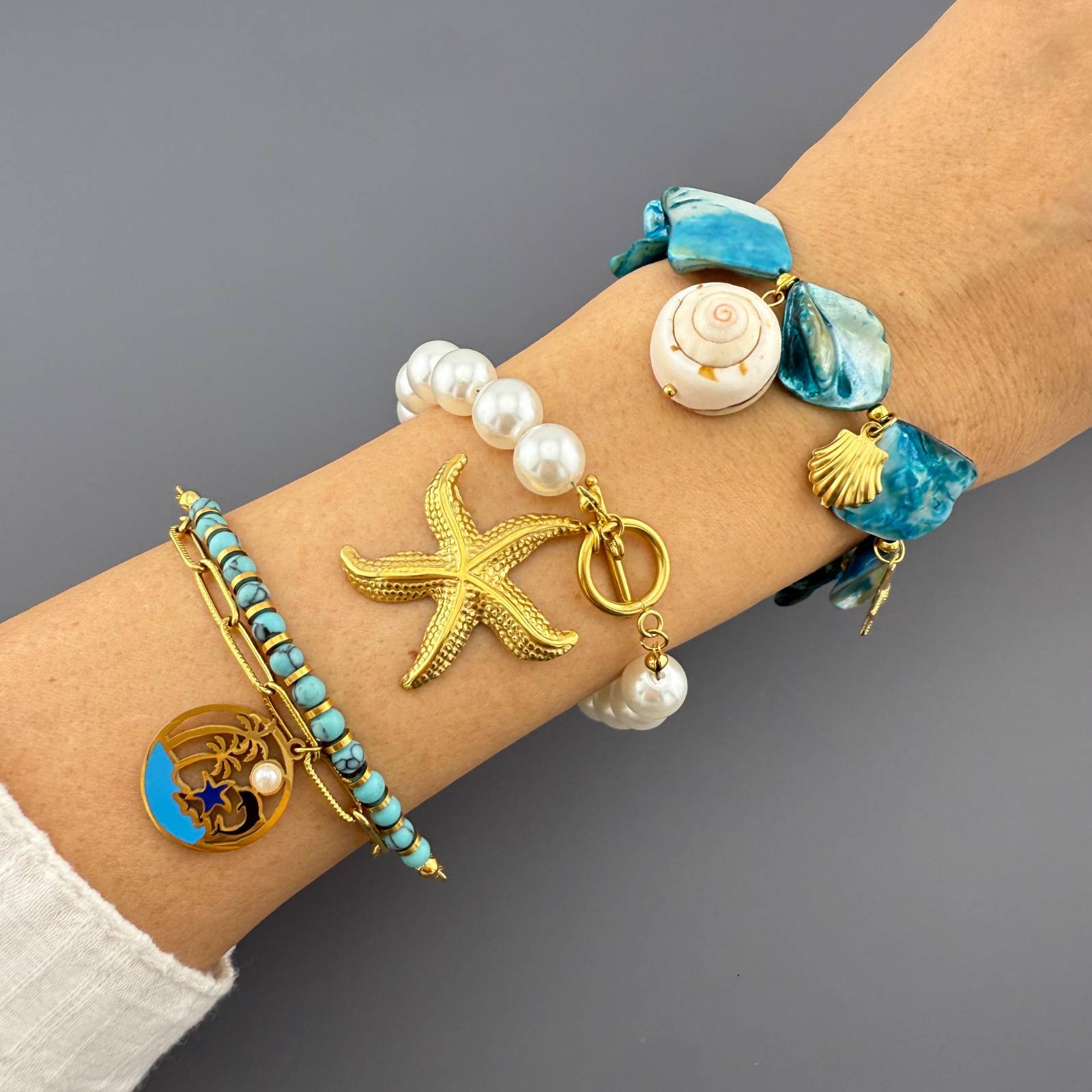 Starfish Bracelet, 18K Gold Plated Steel