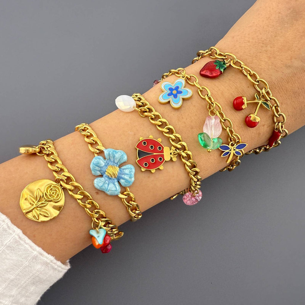Flower Bracelet, 18K Gold Plated Steel