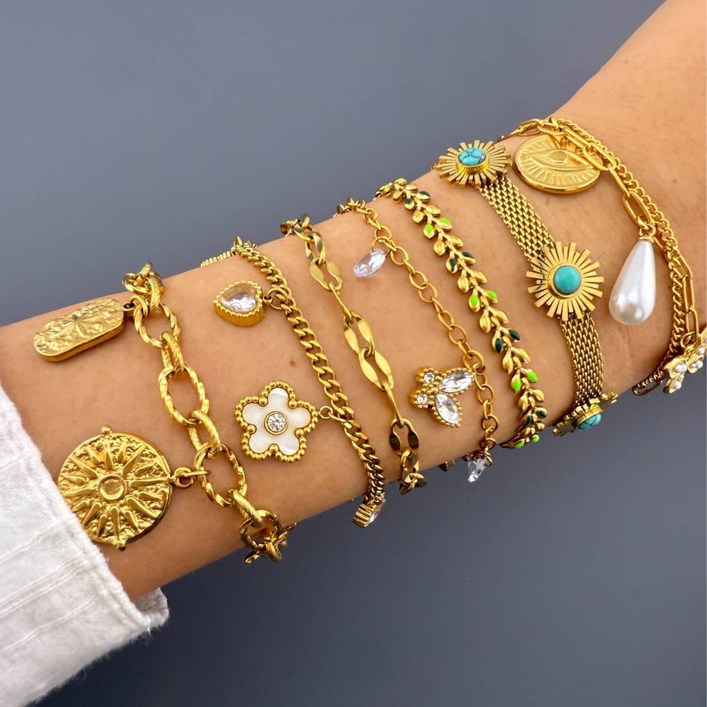 Evil Eye Bracelet, 18K Gold Plated Steel