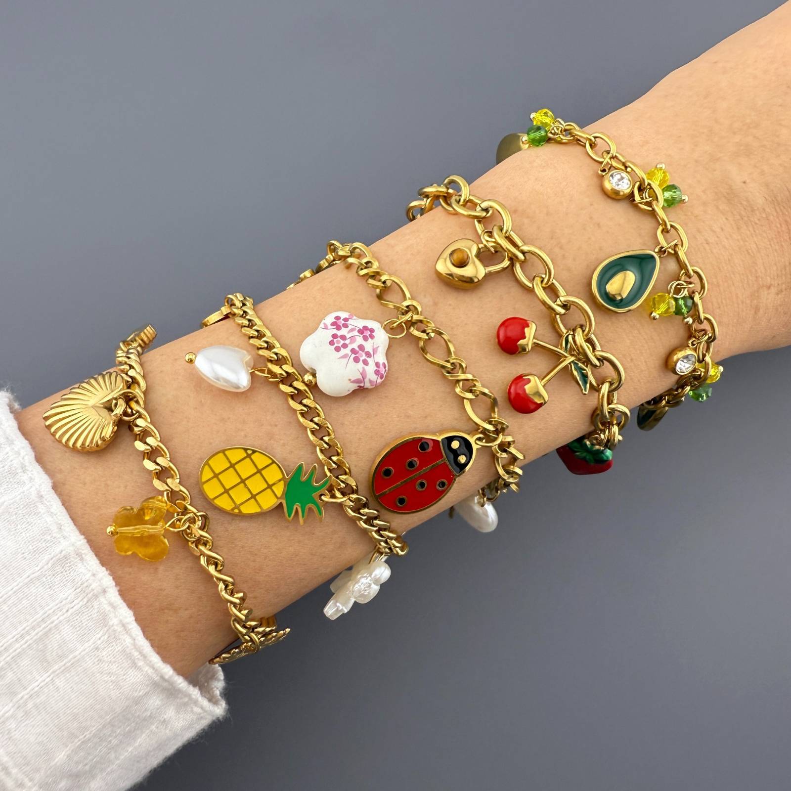 Cherry Bracelet, 18K Gold Plated Steel