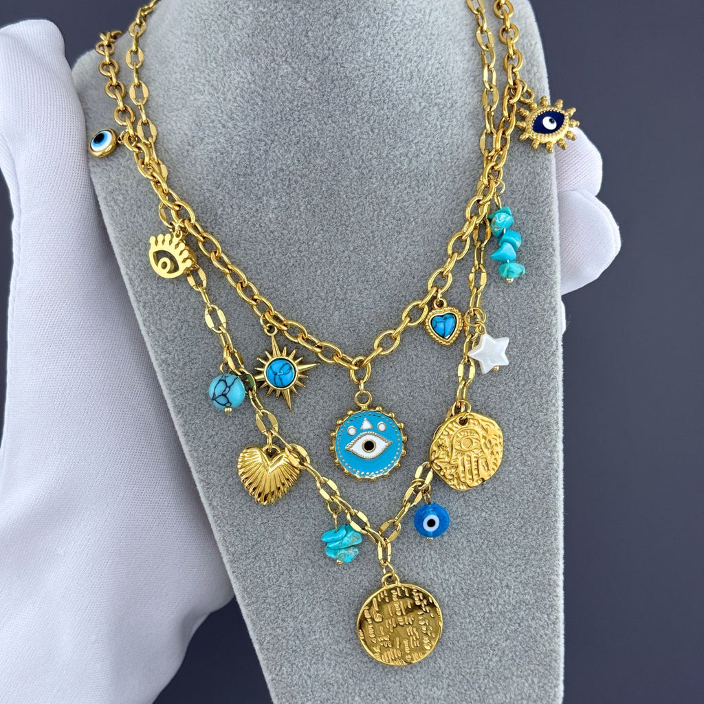 Evil Eye Necklace, 18K Gold Plated Steel