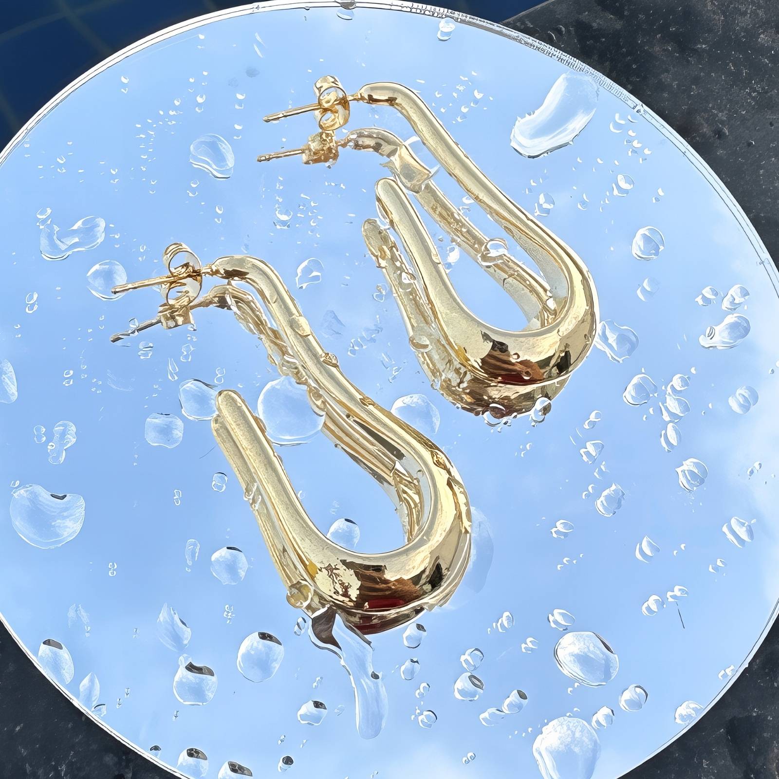 Earrings, 18K Gold Plated Steel