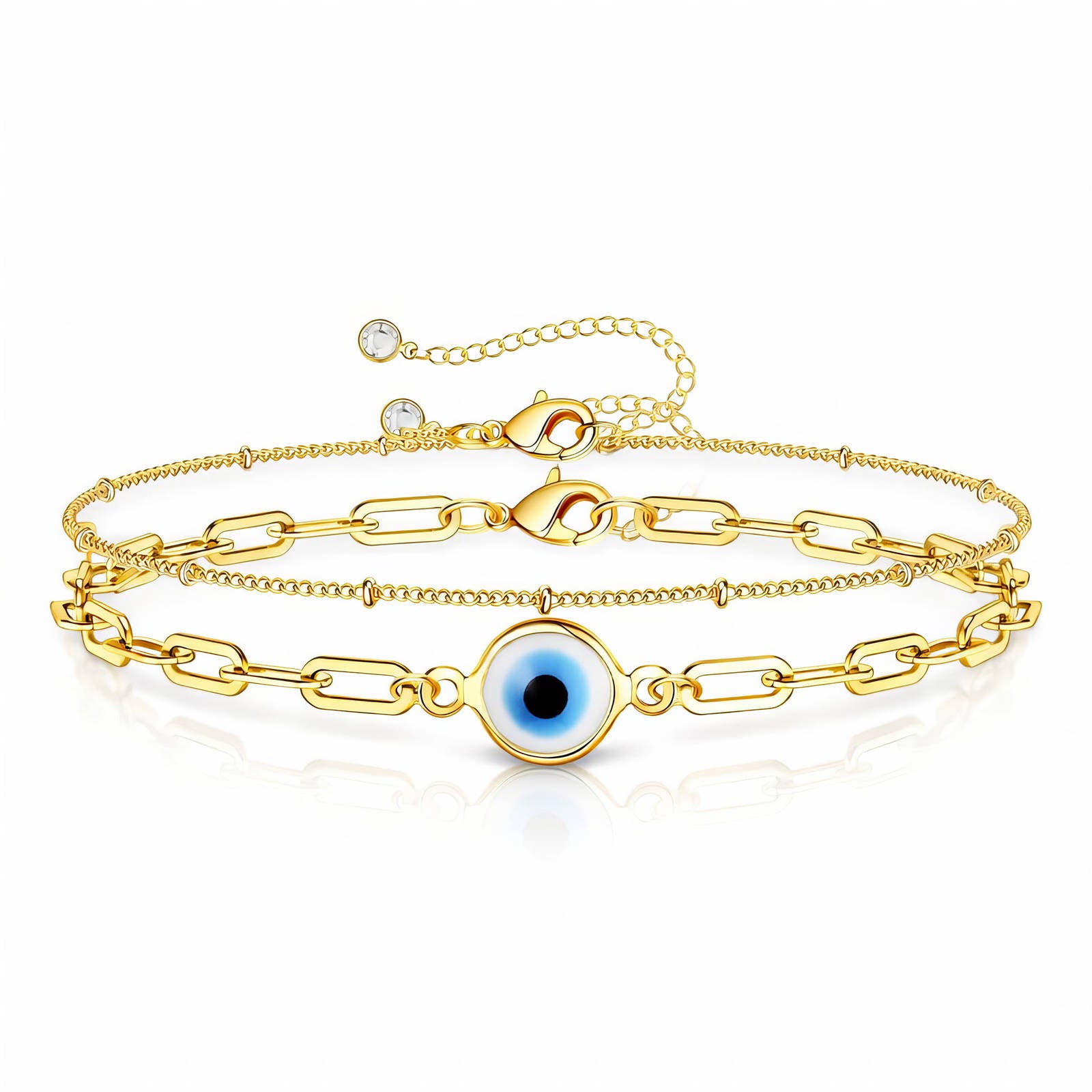 Evil Eye Bracelet, 18K Gold Plated Steel