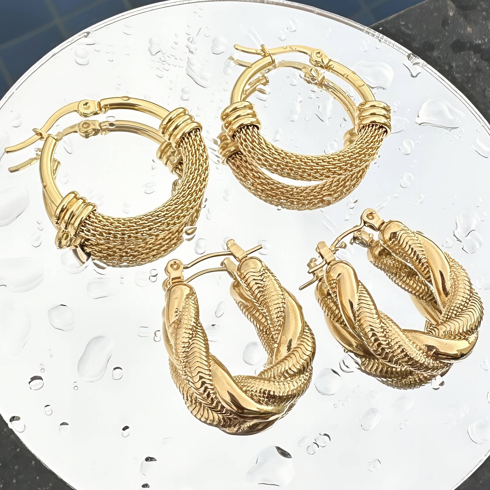 Earrings, 18K Gold Plated Steel