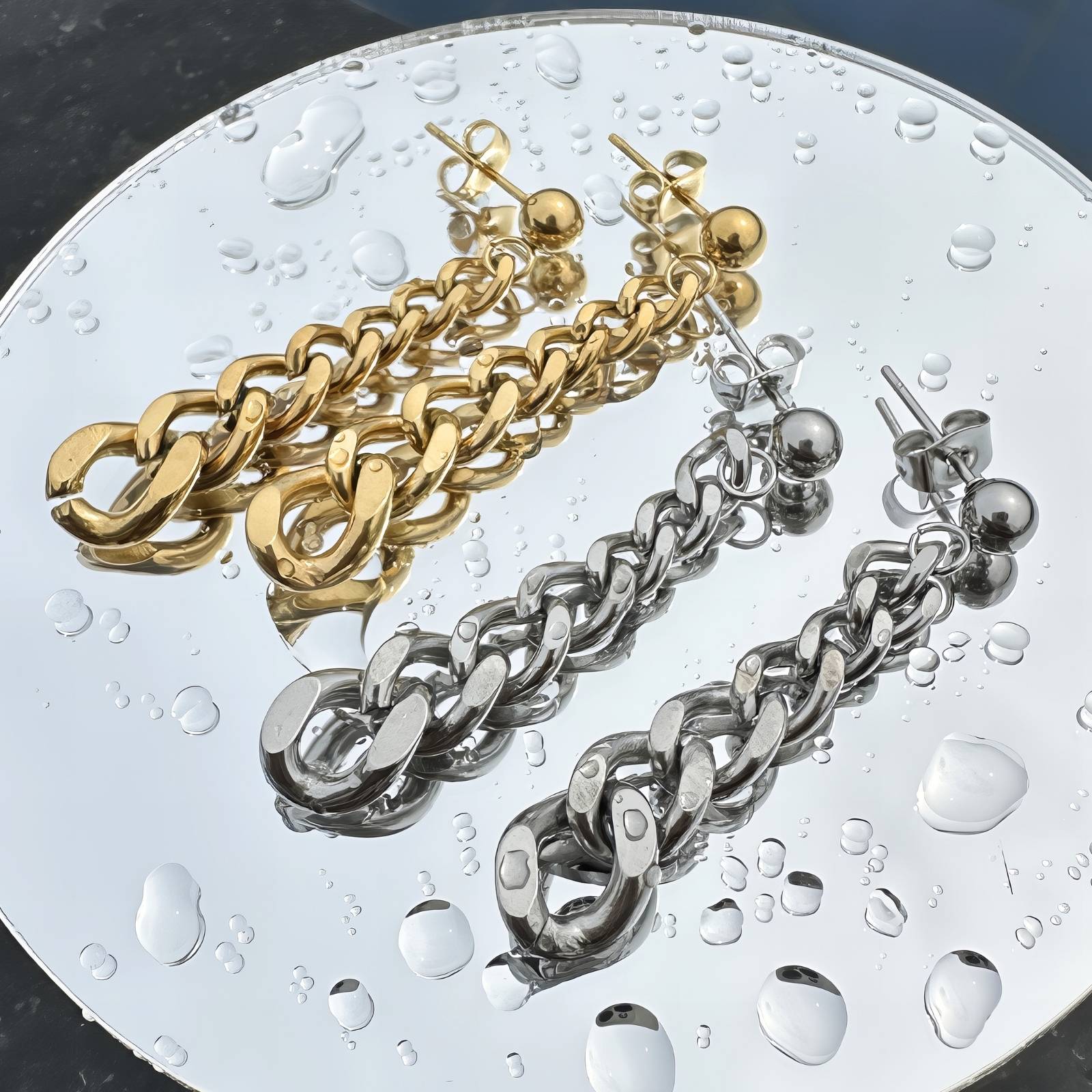 Earrings, 18K Gold Plated Steel