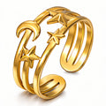 Crescent And Star Ring, 18K Gold Plated Steel